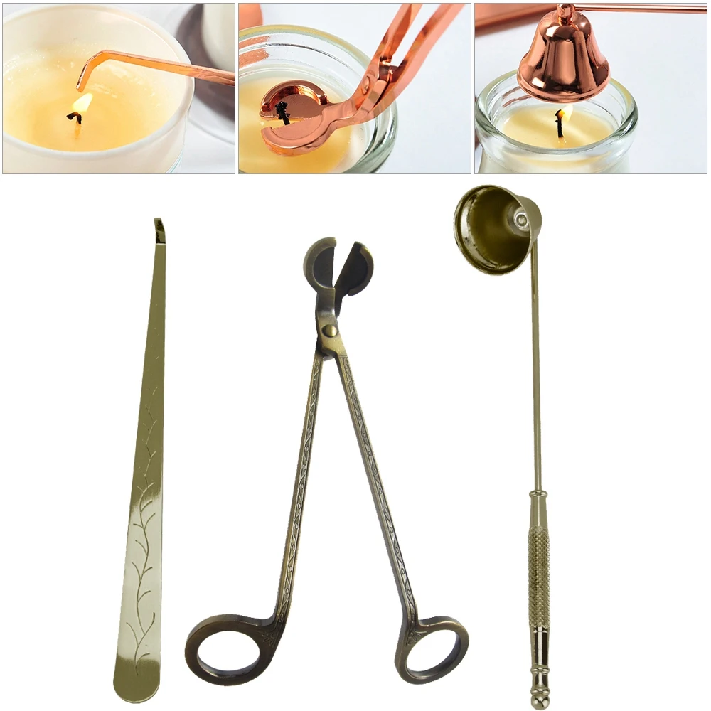 

3Pcs Candle Wick Dipper Wick Trimmer Wick Cutter Candle Bell Snuffer Stainless Steel Candle Care Accessories Candle Cover Tools