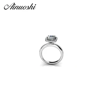 

AINOUSHI Hot Selling Wedding Jewelry 925 Sterling Silver Band 0.63 ct Princess Cut SONA Simulated Halo Ring for Women Engagement