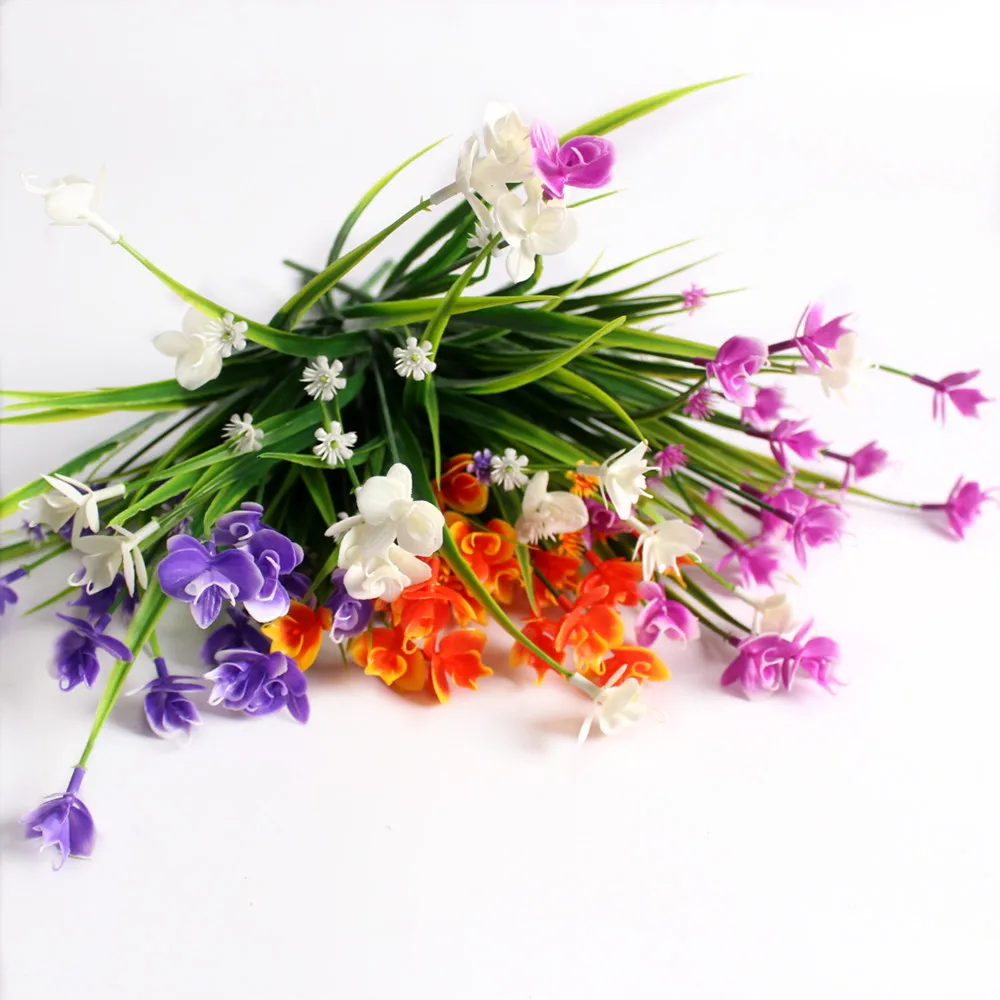 Plastic Greeen Dance Orchid Branches Artificial Flowers Bouquet Grass Fake Leaf Wedding Decoration accessory Fleur Artificielle Flores (6)
