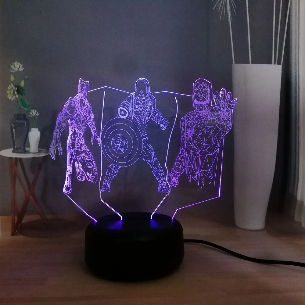 Free Shipping Child Holiday Gift Marvel Series LED Kids Night Light Black Panther Captain America Spider-Man Novelty Room Decor