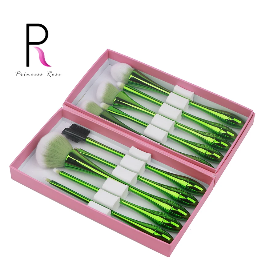 

Princess Rose Green Gradient Shaped Makeup Brushes Water Droplets 10pcs Make Up Brush Set Brochas Maquillaje Pennelli Trucco