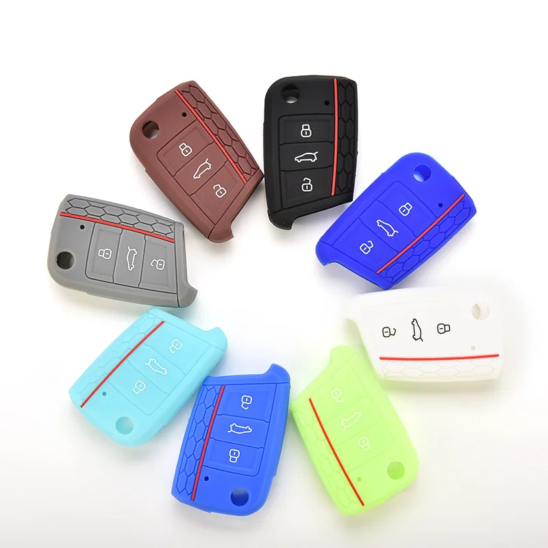 

3 BTN Buttons Silicone Key Pouch Bag Flip Remote Key Protector Cover Cases Auto Car Accessories