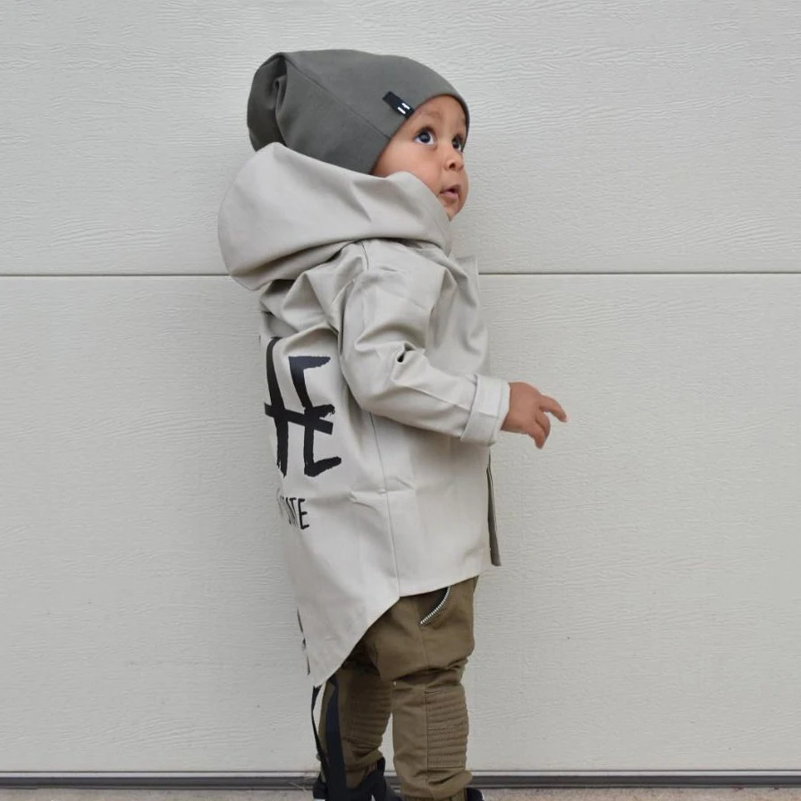 US STOCK Baby infant Boys Coats letter print Hooded Jacket Spring Autumn Outfits Clothes Long Sleeve button belt Hooded Coat