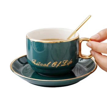 

Nordic Royal First-class Ceramic Porcelain Coffee Cup Set Tea Cup Milk Cup With Saucer And 304 Stainless Steel Golden Spoon Suit