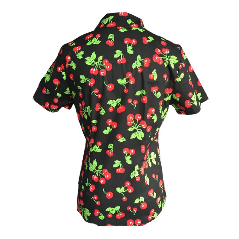 40-Ретро стиль 50-х, пинап с вишневым рисунком для девочек футболки с коротким рукавом в черно-белый укороченный топ размера плюс, Рубашки, Топы