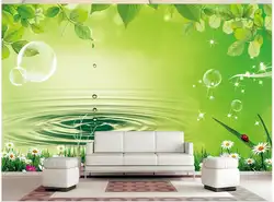 Пользовательские 3D Обои Зеленый лист капли воды пузырь пейзаж росписи фото 3d обоев окна Настенные обои