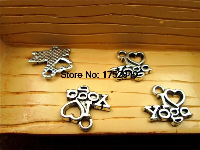 

25pcs-- I Love Yoga Charms, Antique silver Yogi OHM OM Symbol Meditation Symbol Meditation charm pendant 14x13mm