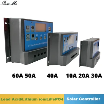 

60A 50A 40A 30A 20A 10A Solar Charge and Discharge Controller 12V 24V for Lead Acid Lithium LiFePO4 Battery LCD Solar Regulator