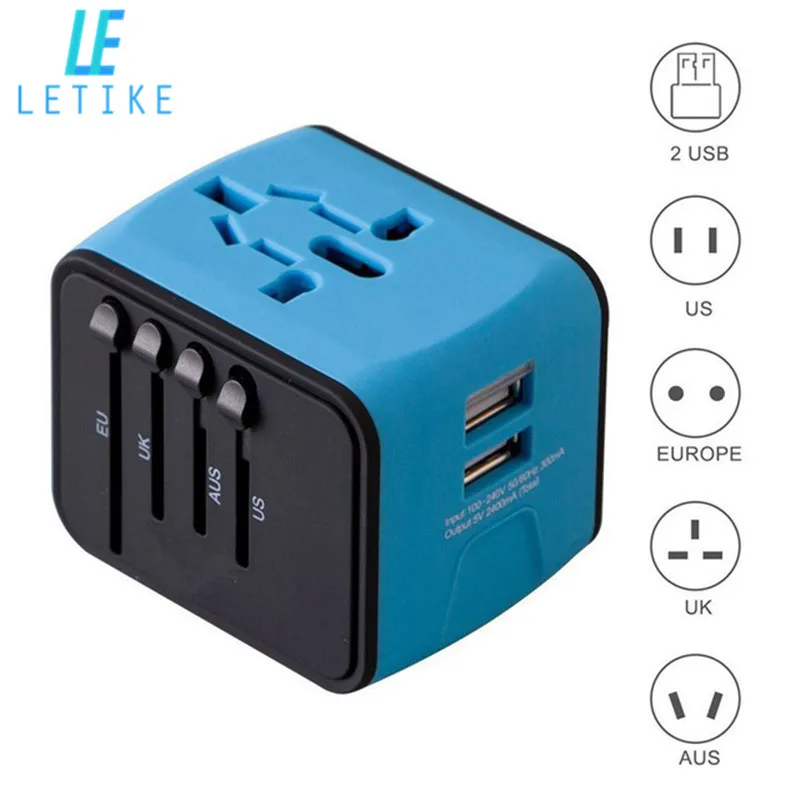 Beste Letike Universal Travel Adapter All in one International Power Adapter met 2.4A Dual USB Lader voor UK EU AU Azi euml; Telefoon