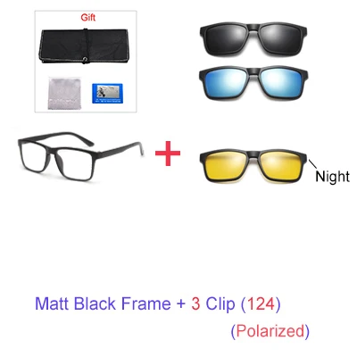 Ralferty, поляризованные магнитные солнцезащитные очки для женщин и мужчин, очки на застежке, квадратные оптические очки для близорукости, очки, розовые, 6 в 1, оправа для очков A2202 - Цвет линз: 1Frame 3 Clip 124