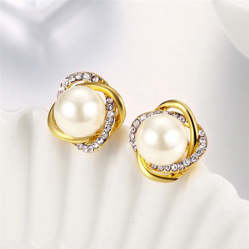 2018 Fashion earrings for women Rose-shaped Pearl Stud Earrings Women Earrings Jewelry Wedding Gift Brincos Bijoux Femme J06#N (6)