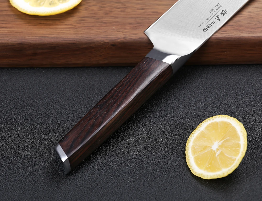 TURHWO 5'' Utility Knife Kitchen Knives DIN 1.4116 Steel Newarrive Super Sharp Steel Paring Knife Ebony Handle