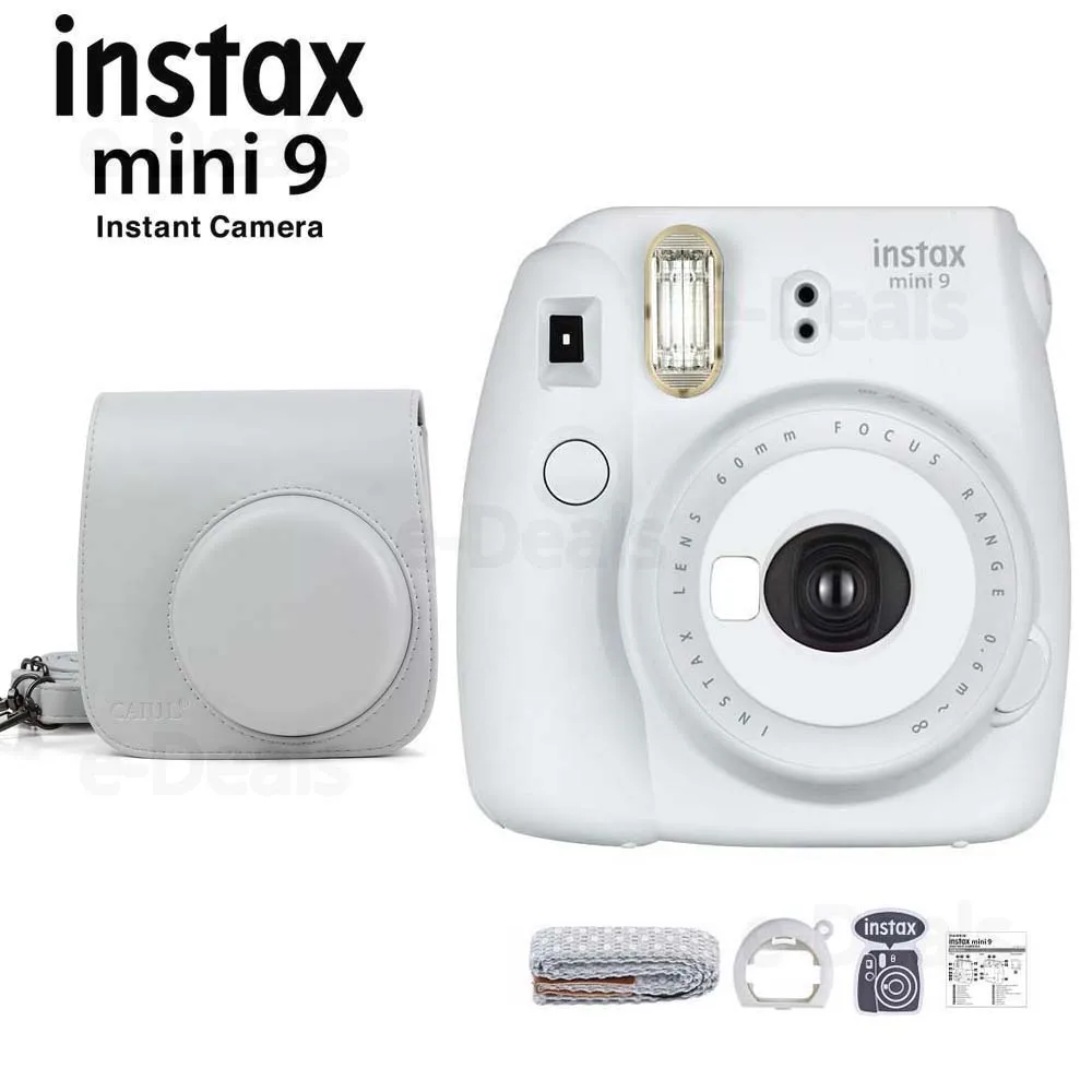 Фотокамера моментальной печати Fujifilm Instax Mini 9 дымчато-белый+ качественный мягкий чехол из искусственной кожи с плечевым ремнем