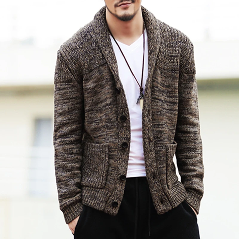 Mens sweaters V neck winter Cardigan Knitwear Slim Casual