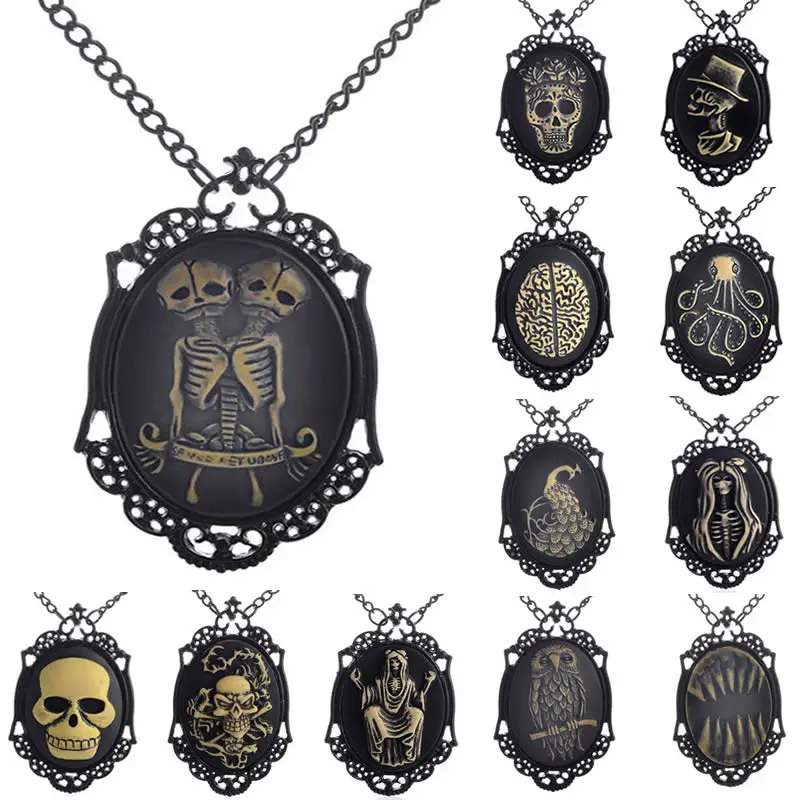 

Necklace Wholesale Retro Skeleton Pendant Link Chain Cameos Necklace Jewelry Friendship Gifts K04398