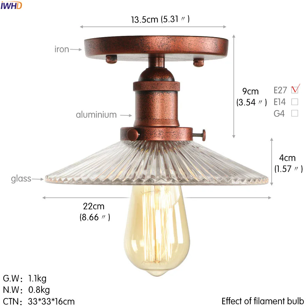 IWHD Винтаж Стекло Лофт потолочный светильник для Гостиная промышленные Эдисон светодиодный потолочный светильник светильники Plafondlamp Lamparas De Techo