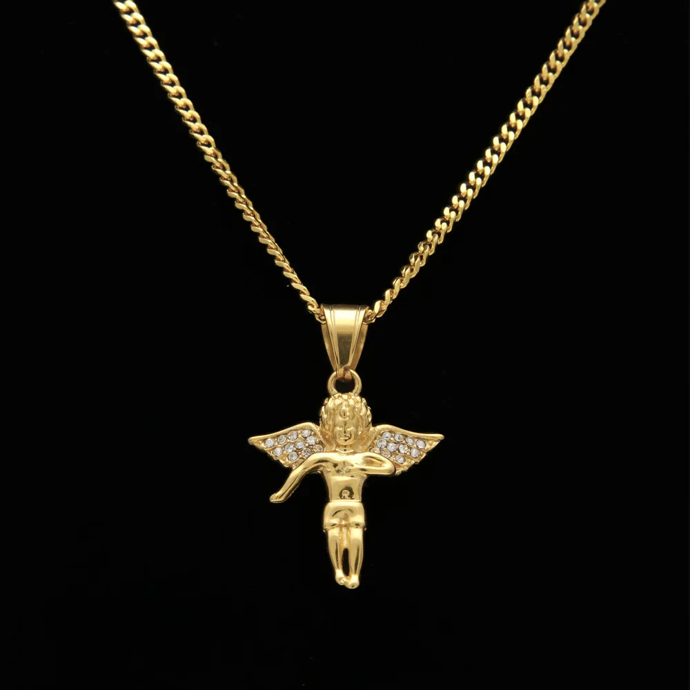 New Style Rhinestone Iced Out Angle Wings Charm Golden Angel Piece