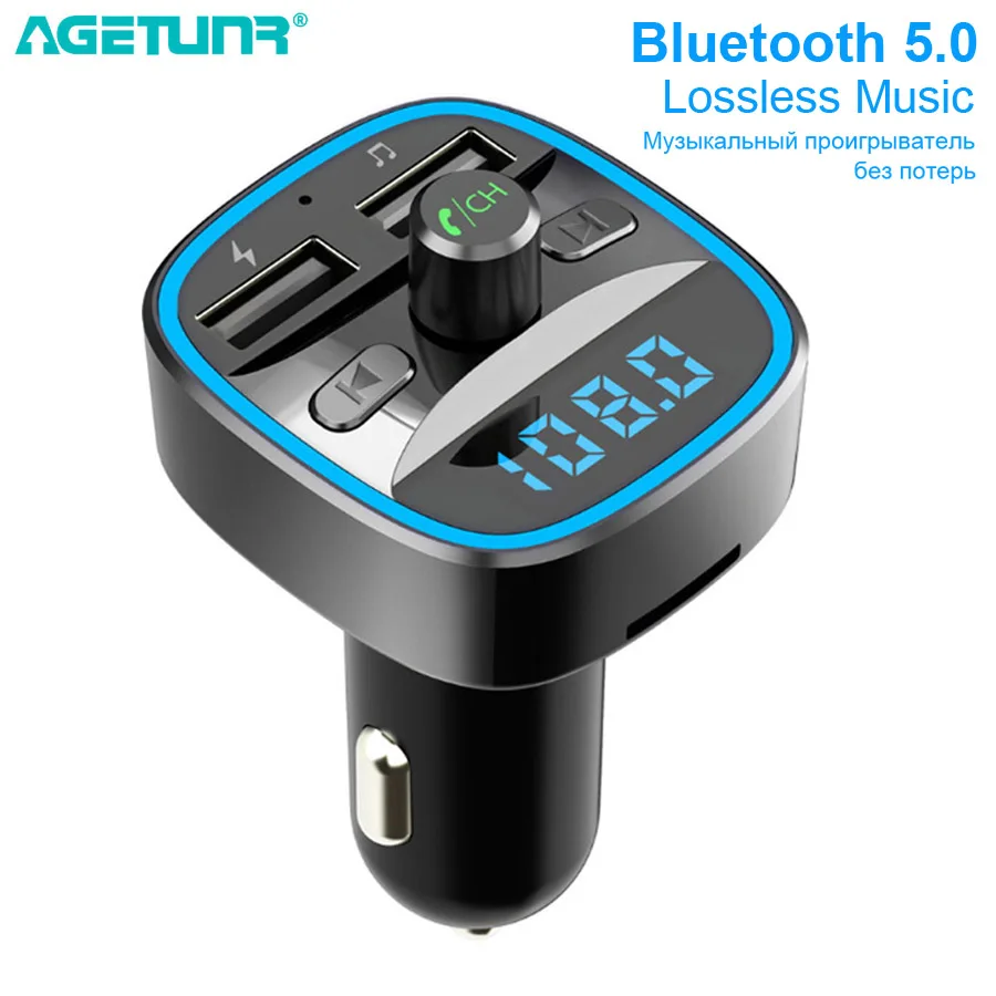 Online AGETUNR reproductor de música Mp3 para coche receptor Bluetooth 5,0 transmisor FM cargador de coche Dual USB disco U y tarjeta TF reproductor de música sin pérdidas
