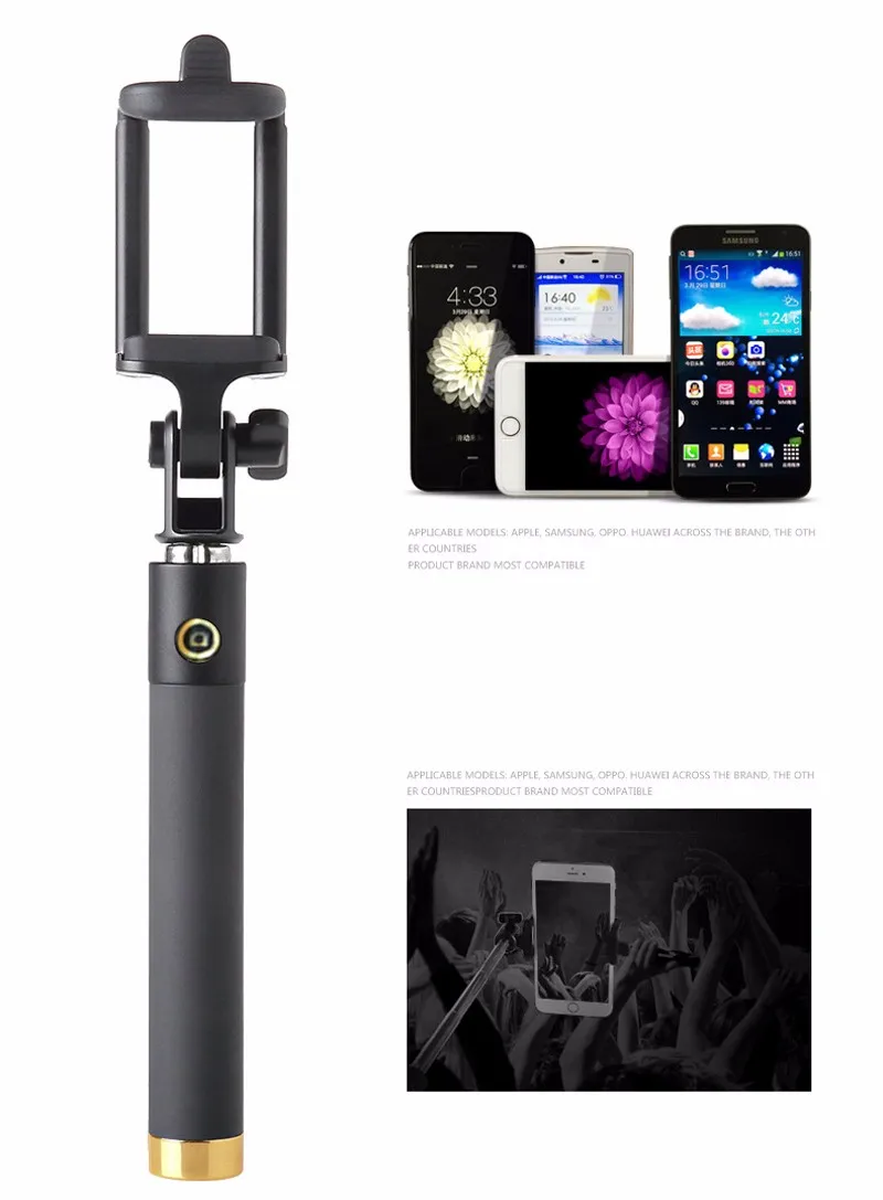 Мини Портативный палка для селфи универсальный ручной 80 см проводной эластичный раза Selfie полюс для Samsung iPhone 6 plus 5S 4S android