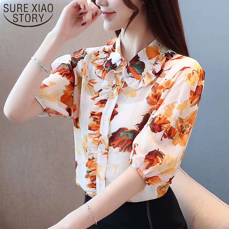 

Blusas Mujer De Moda 2019 Short Sleeve Women Shirts Floral Print Chifon Blouse Women Blouses Womens Tops and Blouses 3997 50