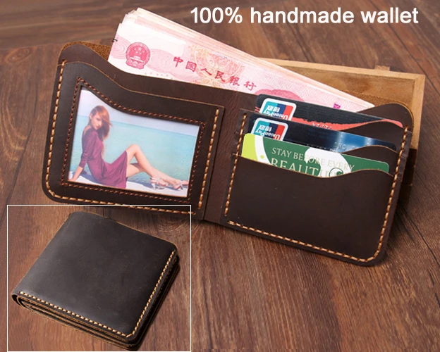 

Handmade Vintage Crazy Horse Leather men Wallet Men Purse Genuine Leather Wallet male purse short style money holder clutch bag