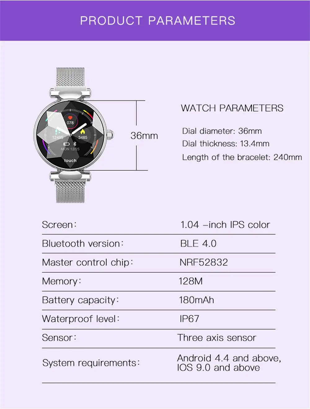 B80 Смарт часы H3 для женщин Smartwatch алмаз стекло леди Reloj кровяное давление PPG монитор сердечного ритма фитнес-трекер