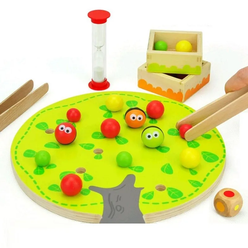 Забавная деревянная развивающая игрушка Монтессори, красочная фруктовое дерево, зажимные шарики, игрушка для тренировки глаз, 1 набор