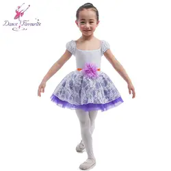 Белый стрейч спандекс лиф Фиолетовый Тюль балетки для девочек пачка балерины производительность сценический костюм Танцы пачка