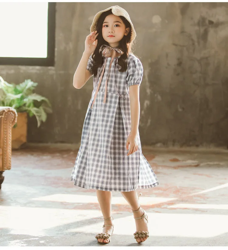 Teenage Baby Girl Cotton Short Sleeve Plaid Dress Summer Spring 2019 Children Princess Dresses Girl Party Dress Birthday Clothes  (13).jpg