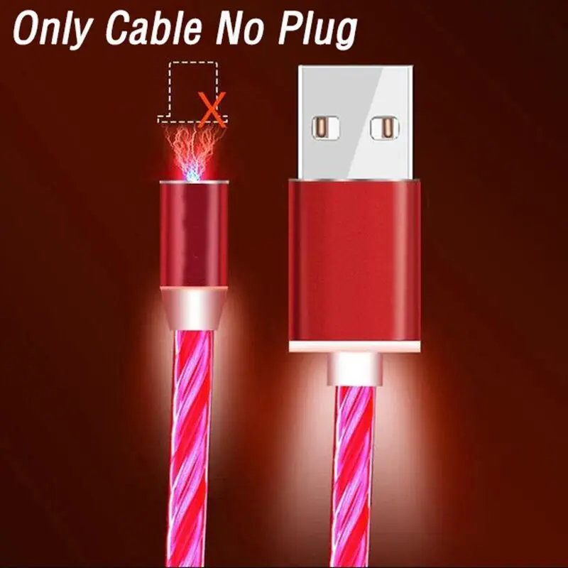 Titok светодиодный светящийся струящийся Магнитный Кабель зарядного устройства микро-usb светящийся Usb type C зарядный кабель для samsung huawei Xiaomi Redmi - Цвет: Red Cable No Plug