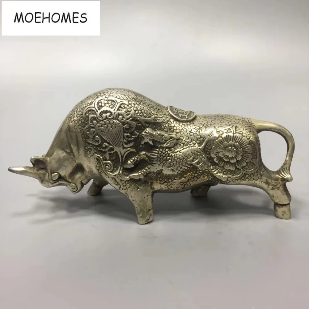 

MOEHOMES tibet fane silver Ancient Chinese Feng Shui fortune mascot, Taurus cattle statue home decoration metal handicraft.