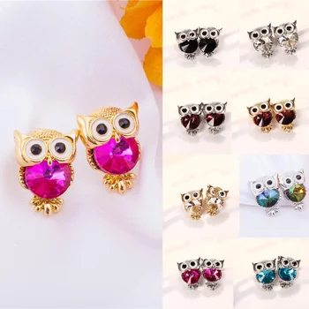 

Sale Crystal Women Girls Ear Stud 1Pair Owl Rhinestone Earrings Lovely Cute Shape Jewelry Gift