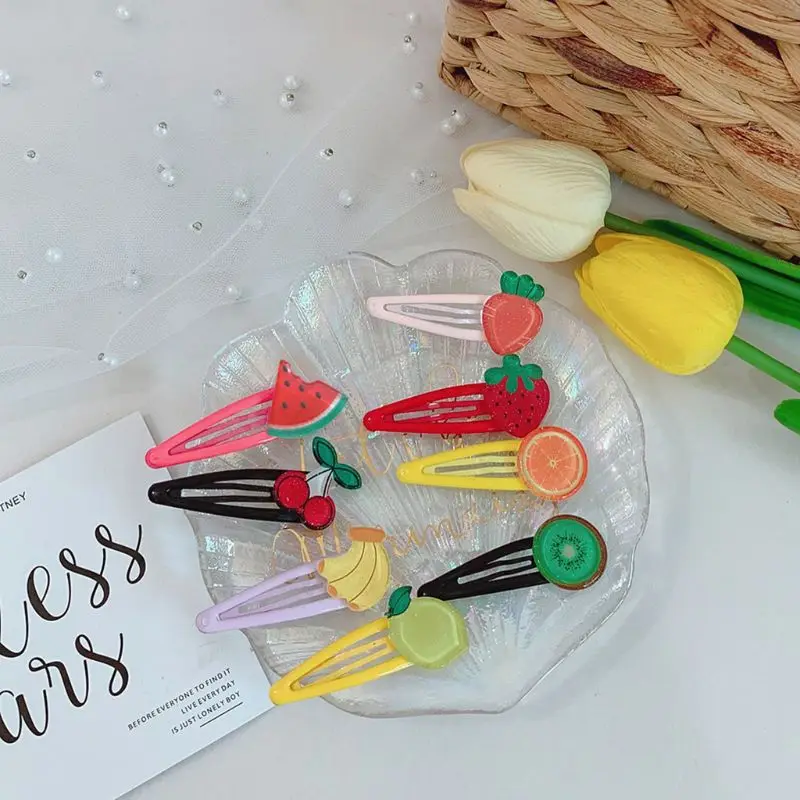 

Children Girls Baking Paint BB Hair Clip Sweet Candy Color Snap Barrette Cute Cartoon Resin Fruit Slice Hair Styling Accessories