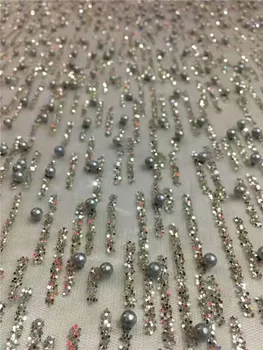 

Wonderful party apparel cloth French tulle material nice net lace fabric with glitter and beads UN129(5yards/lot)