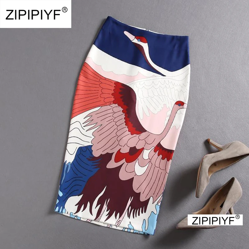 

2018 Summer Fashion Style Pencil Polyester Skirt Women High Waist Print Skirts Vintage Elegant Casual Above Knee Skirt D1503