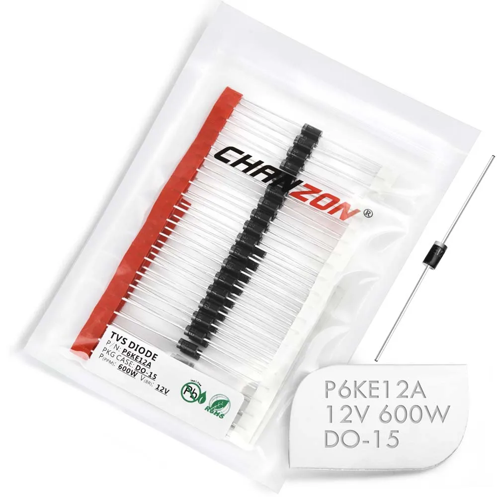 50 Pcs Diodi Tvs P6Ke12A P6Ke12 600 W 12 V Do-15 Do-204Ac Canale Unidirezionale Assiale 600 Watt 12 Volt