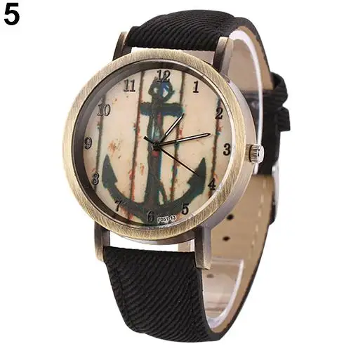 

New Women Men Vintage Anchor Dial Round Case Quartz Demin Band Analog Wrist Watch relogio feminino reloj mujer