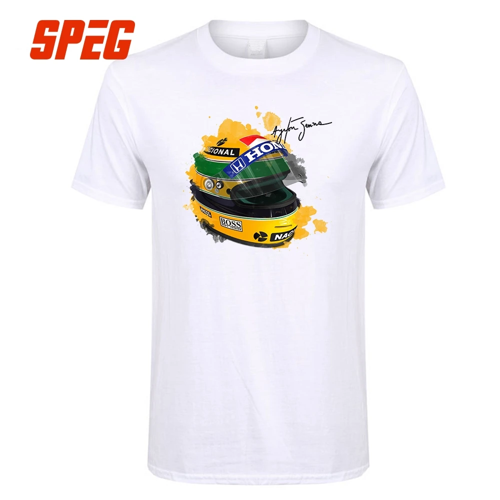 

Ayrton Senna Helmet T-Shirt Tops 1 Race Car Watercolor Men 100% Cotton Short Sleeve Tee Shirt Signature Man T Shirt