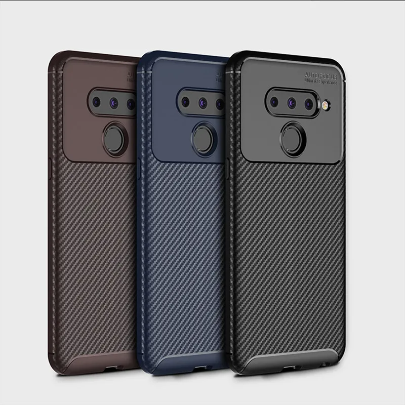 

For LG G8 ThinQ case conque TPU mobile phone soft TPU carbon fundas carbon fiber protective back cover on for LG V50 case
