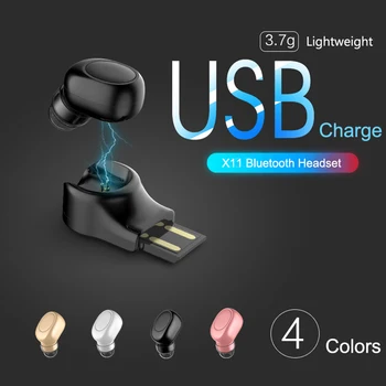 

X11 Mini Bluetooth Wireless Earphone Invisible Earbud In Ear Handsfree Headsets Magnetic USB Charger Earpiece with MIC for Phone