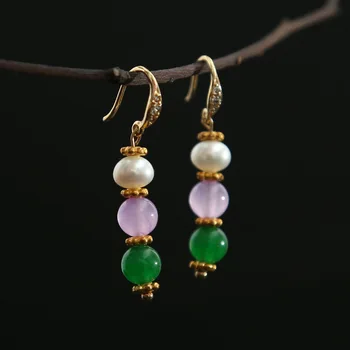

copper plated gold natural semi precious pearl fashion Vintage palace wind Earrings Ear jewelry accessories wholesale