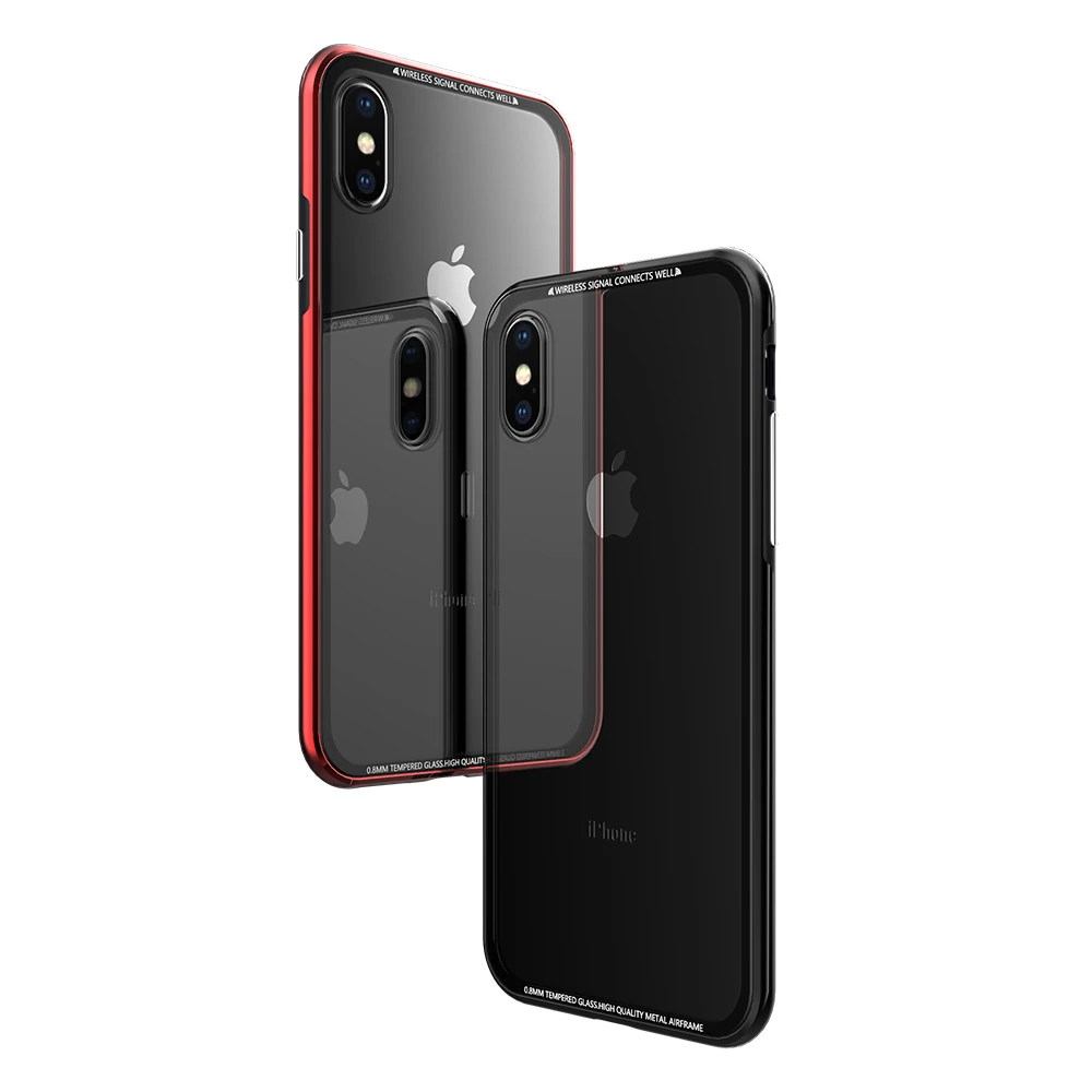 

for iPhone X Glass Case Silicone Shock Proof Luxury Slim Tempered Glass metal Cover for iphone 8 7 plus case