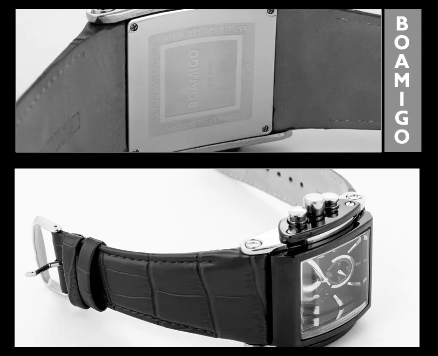 BOAMIGO Coffee Leather Strap Mens Watches Fashion Casual Waterproof Quartz Watch Analog Rectangle Male Clock Relogio Masculino (15)