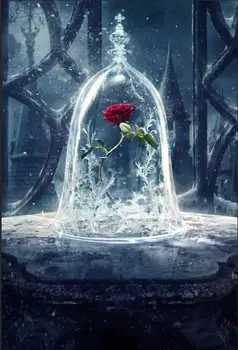

children kids background High quality Computer print Beauty Beast Red Rose Flowers Leaves Cage Castle photo backdrop