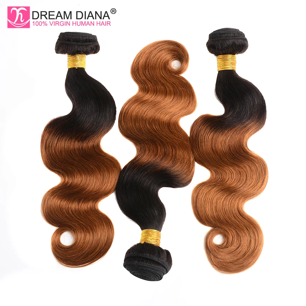 Мечта Диана Ombre бразильский объемная волна 1B 30 Two Tone человеческих волос темно корень пучки коричневого Цвет 100% человеческих волос