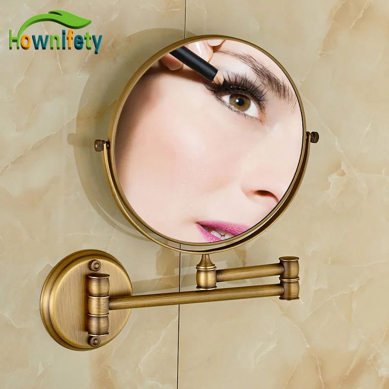 Antique Brass Bathroom 8 Inch Cosmetic Mirror Dual Arm Extend 3 x