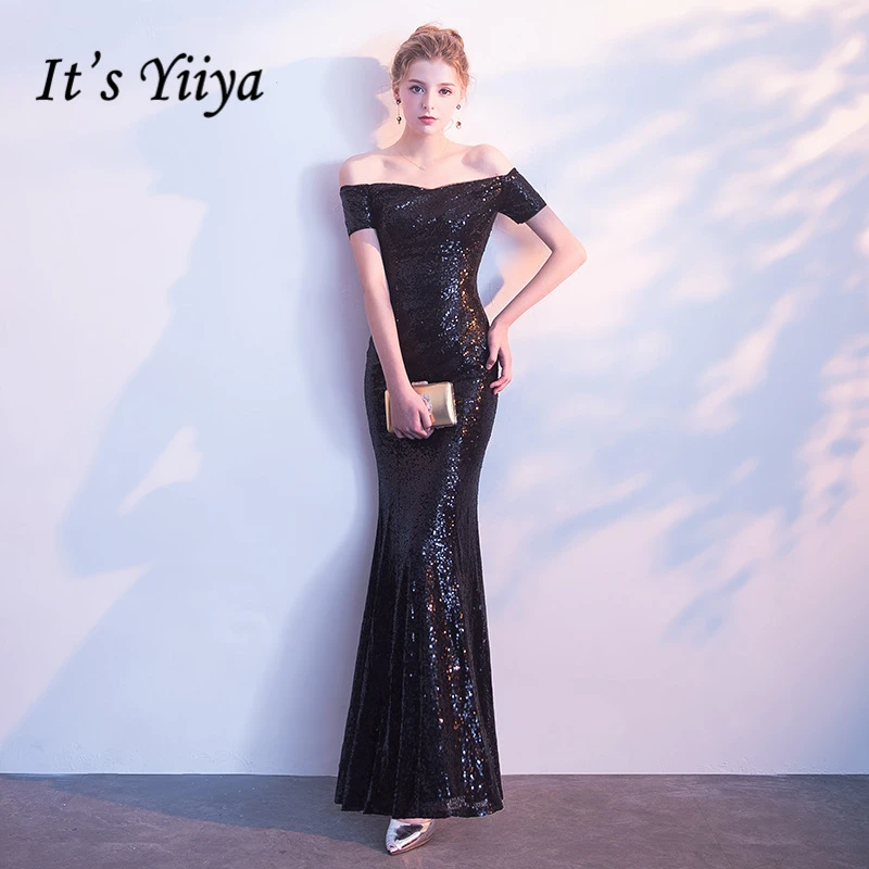 It's Yiiya Formal Dress for Party Boat Neck Mermaid Bling Sequined
