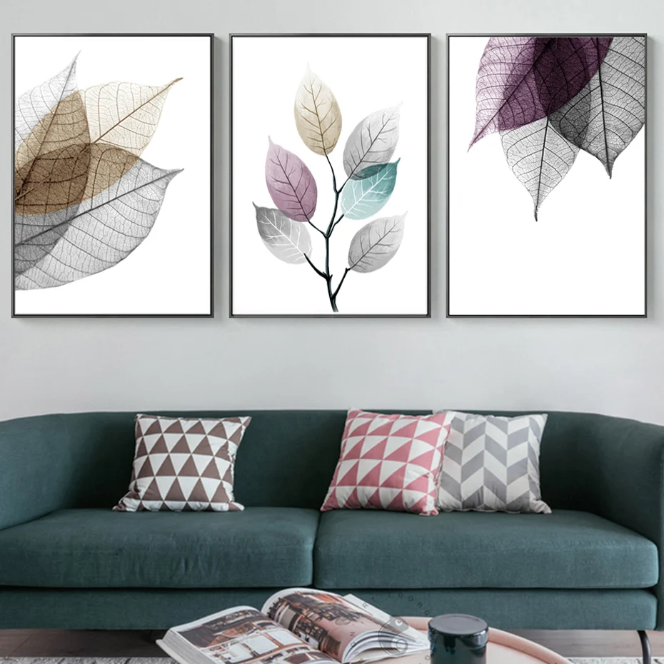 

Scandinavian Abstract Transparent Leaves Canvas Paintings Leaf Poster Print Wall Art Pictures for Living Room Kitchen Home Decor