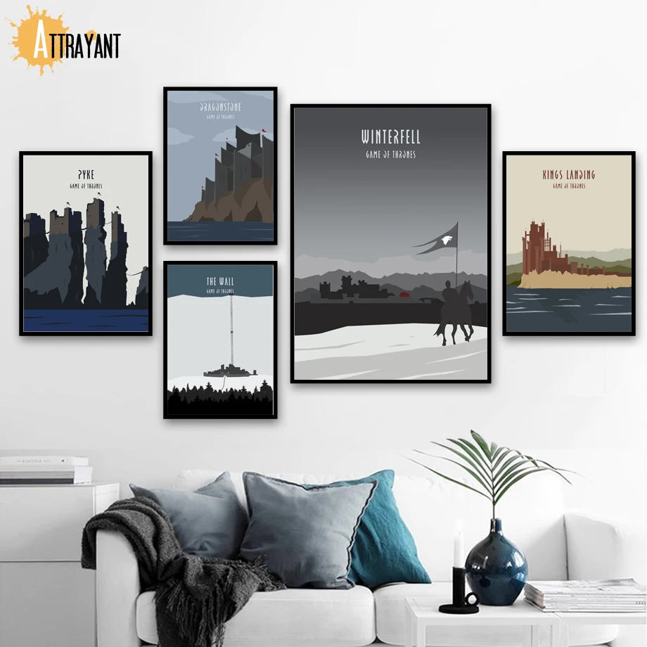

Cartoon Game Of Thrones Wall Art Canvas Painting Nordic Posters And Prints Landscape Wall Pictures For Living Room Bedroom Decor