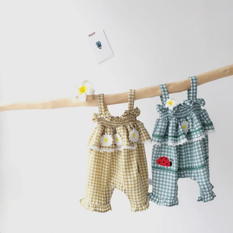 

2019 Summer Toddler Kids Girl Overalls Plaid Kids Clothes Ruffles Sweet Princess Clothes